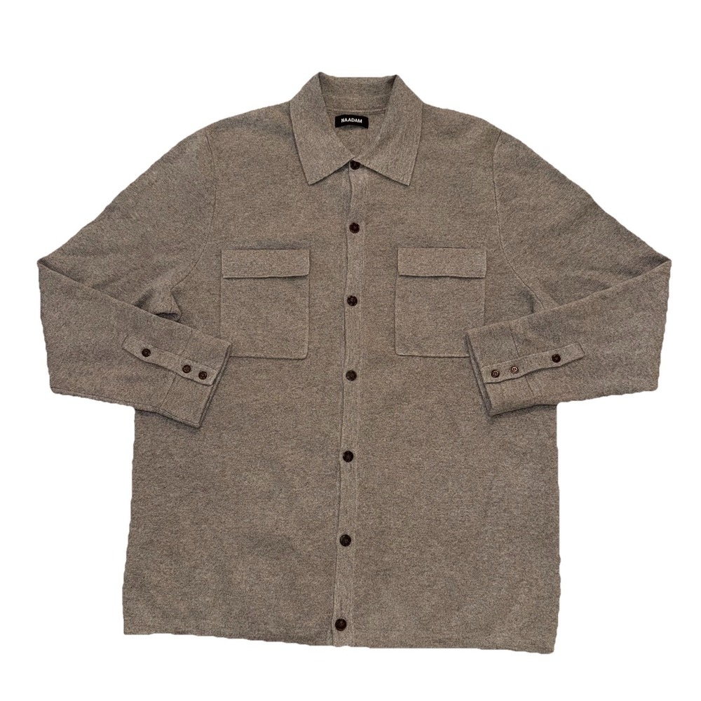 Naadam Mens XL 100% Cashmere Field Shirt Jacket Button Up Tan Pockets Soft Cozy